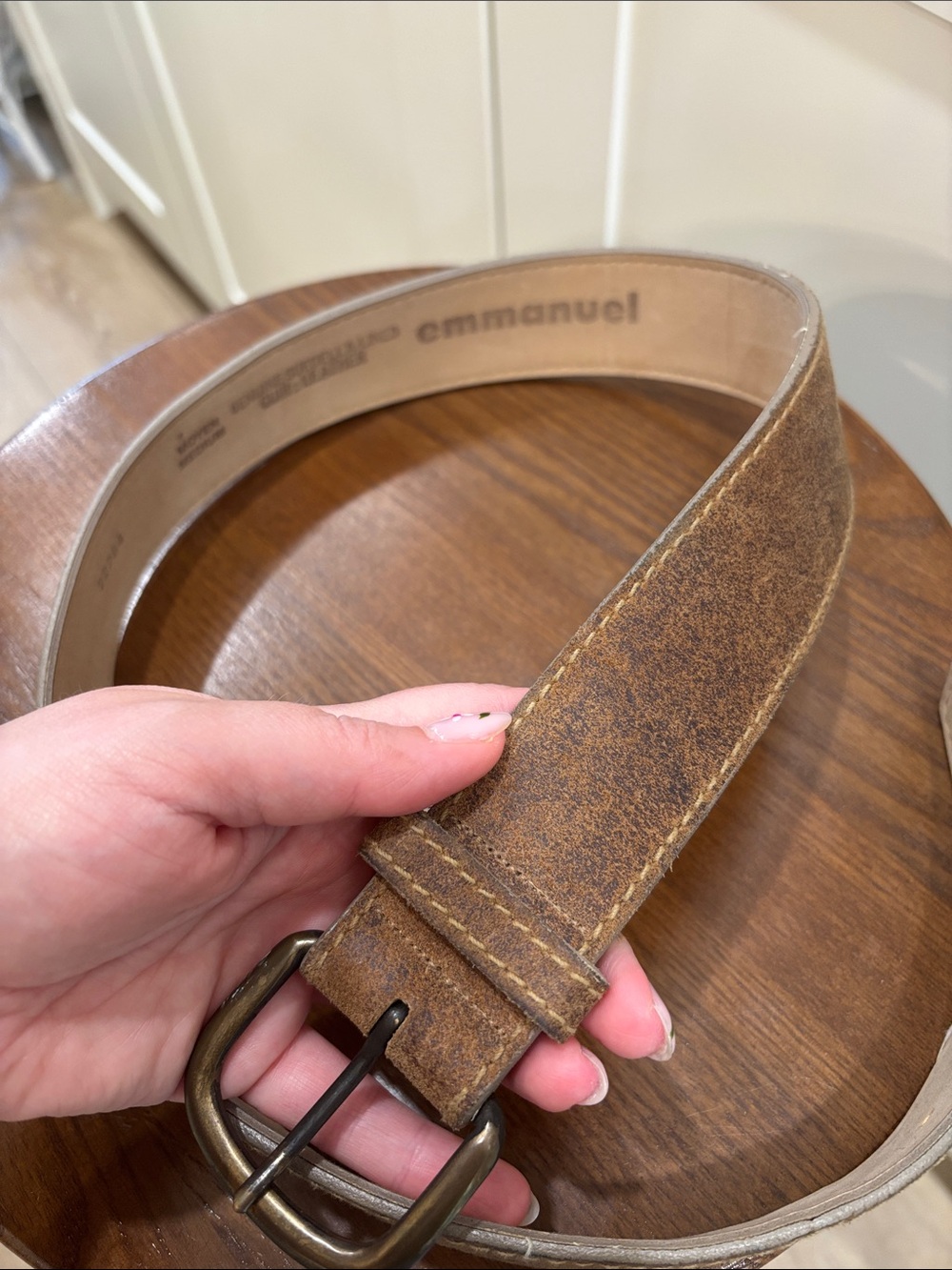 Brown Suede Belt with Antique Brass Buckle